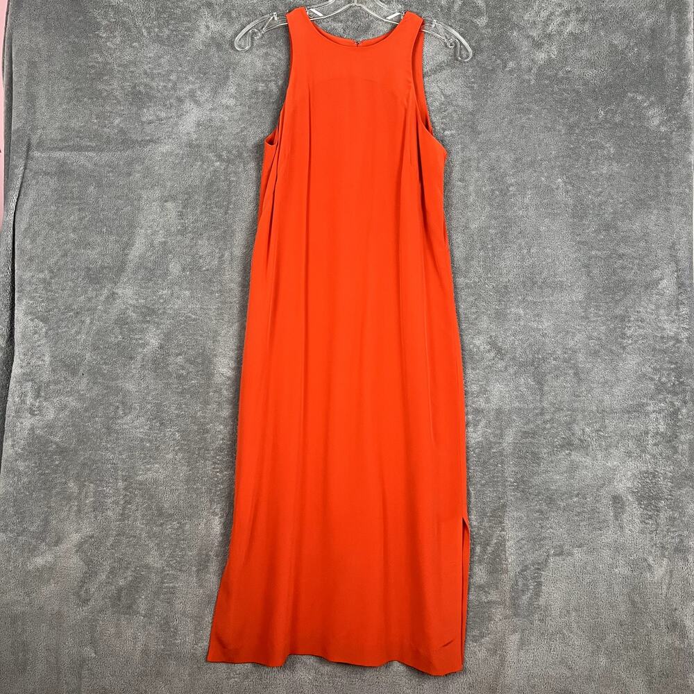 HD Paris Midi Dress Womens 2 100% Silk Orange Sleeveless‎ Scoopneck Minimalist